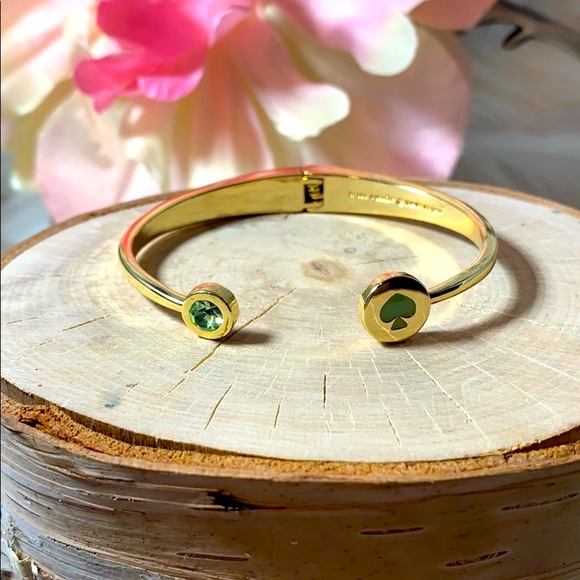 kate spade Jewelry - Kate ♠️ Spade bracelet bangle gold green hinged euc
